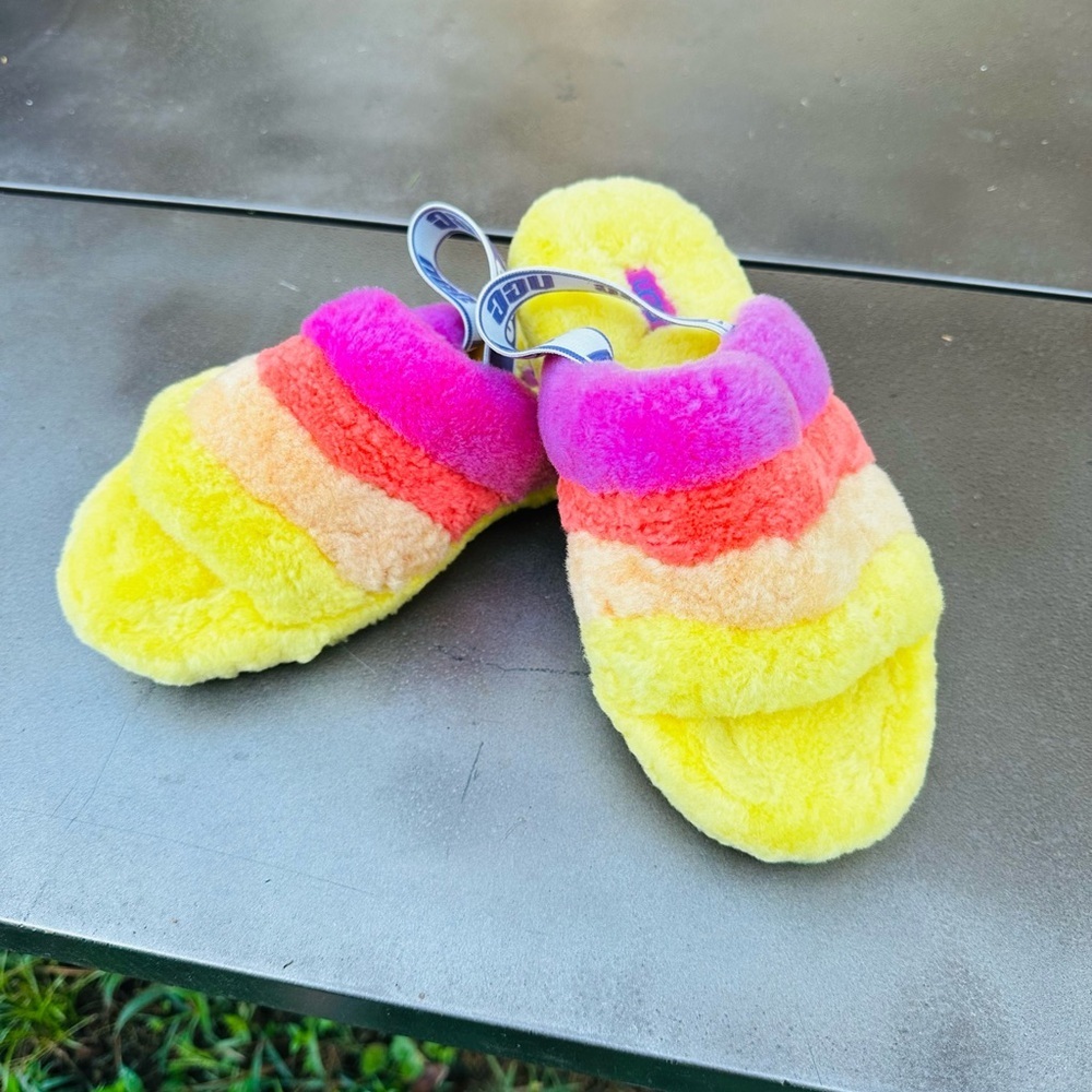 UGG Kids Slippers in Bright Yellow, Pink, and Orange